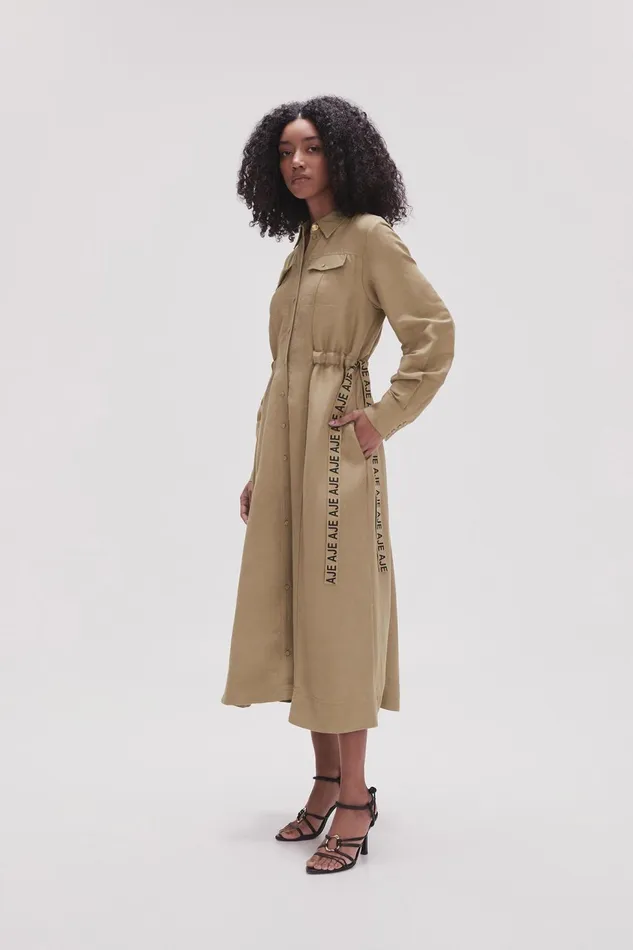 Women Eternal Logo Midi Dress Desert Khaki Aje Dresses