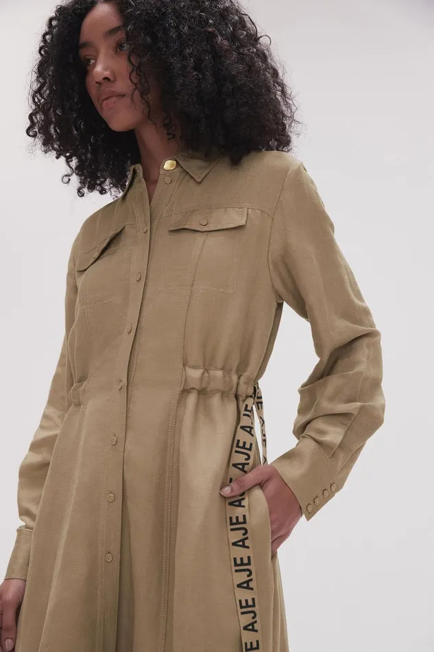 Women Eternal Logo Midi Dress Desert Khaki Aje Dresses