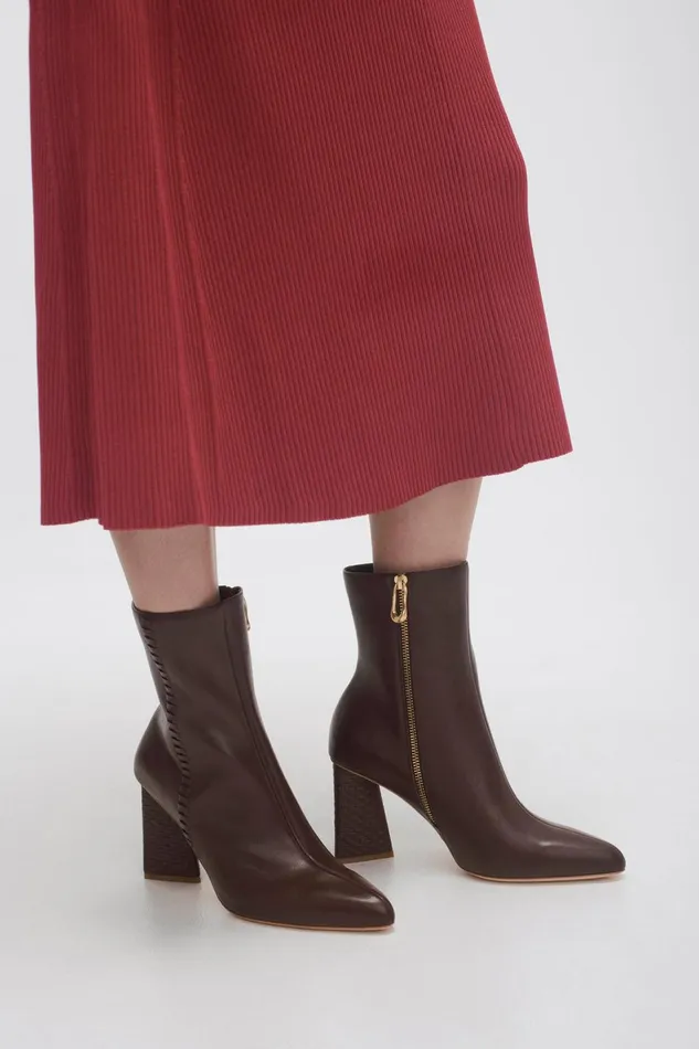 Women Ether Whipstitch Short Boot Mahogany Red Aje Leather