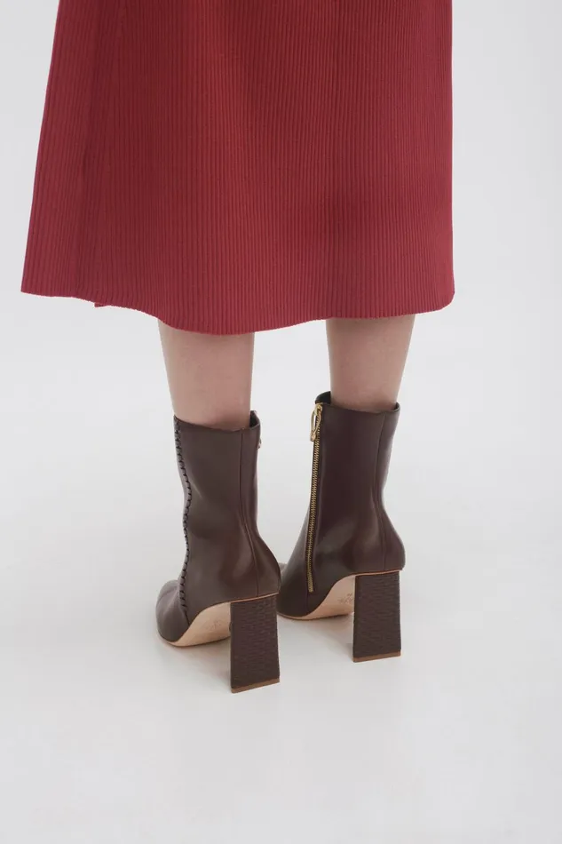Women Ether Whipstitch Short Boot Mahogany Red Aje Leather