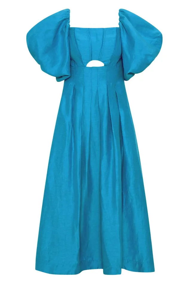 Women Eugenie Off Shoulder Midi Dress Azure Blue Aje Dresses