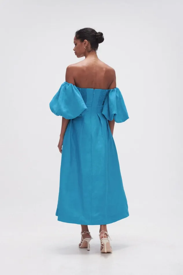 Women Eugenie Off Shoulder Midi Dress Azure Blue Aje Dresses