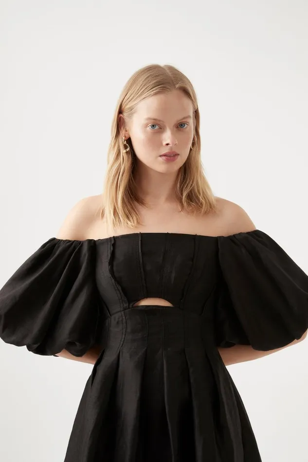 Women Eugenie Off Shoulder Midi Dress Black Aje Dresses
