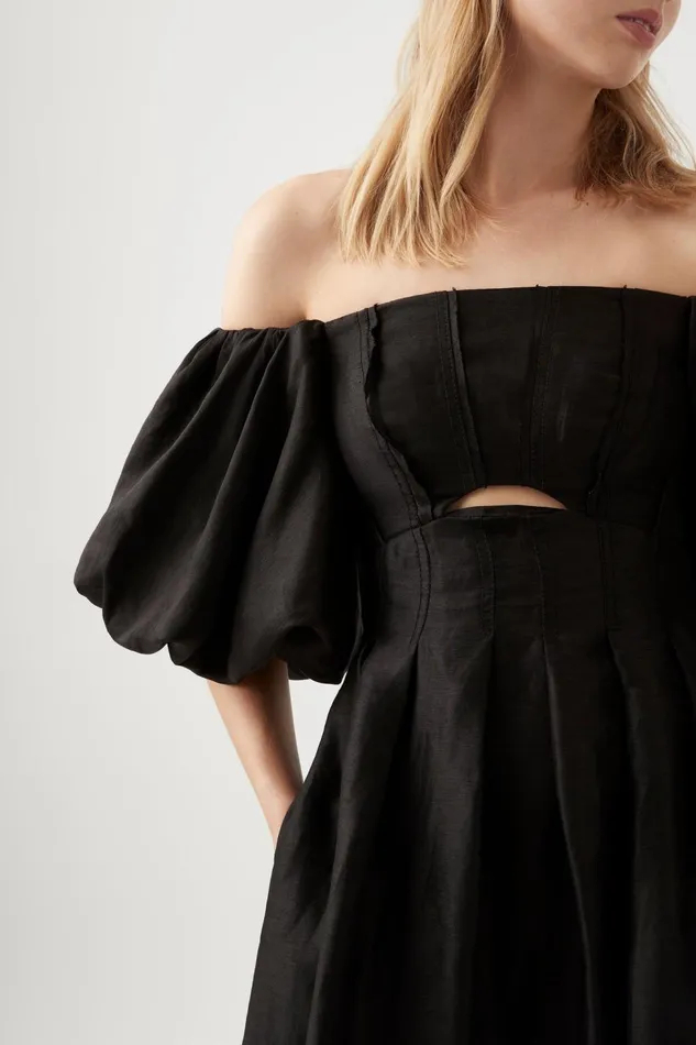 Women Eugenie Off Shoulder Midi Dress Black Aje Dresses
