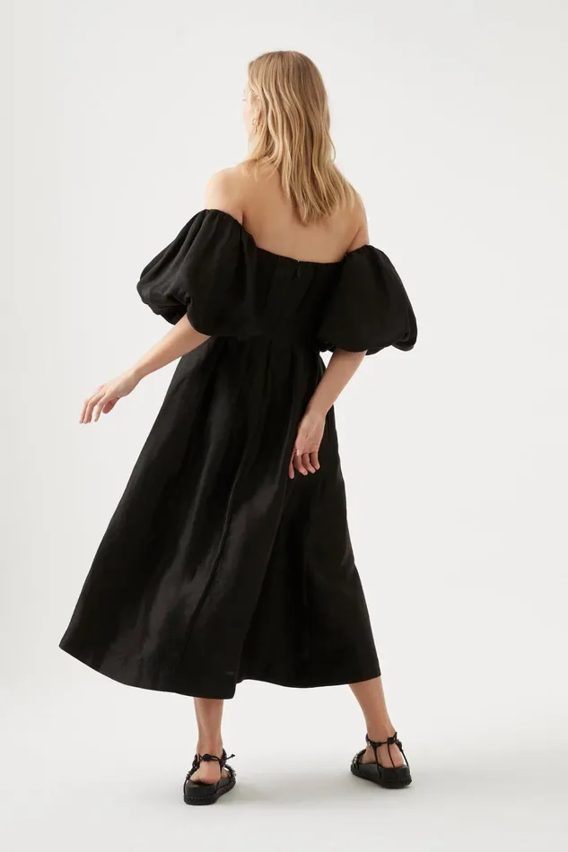 Women Eugenie Off Shoulder Midi Dress Black Aje Dresses