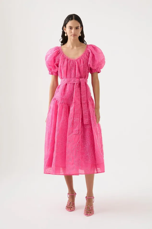Women Evangeline Cornelli Midi Dress Protea Pink Aje Dresses