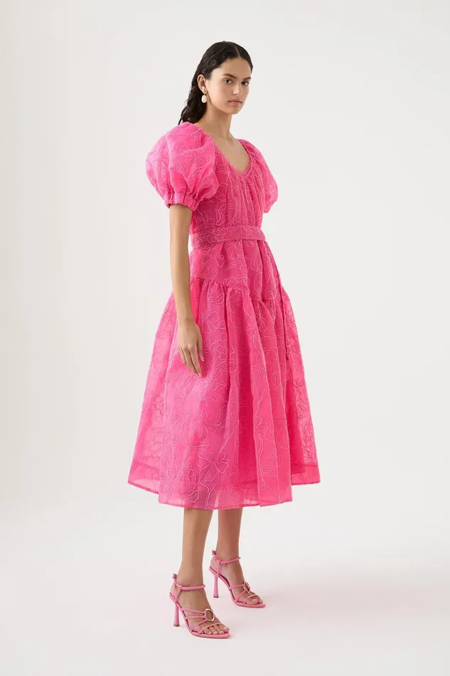 Women Evangeline Cornelli Midi Dress Protea Pink Aje Dresses