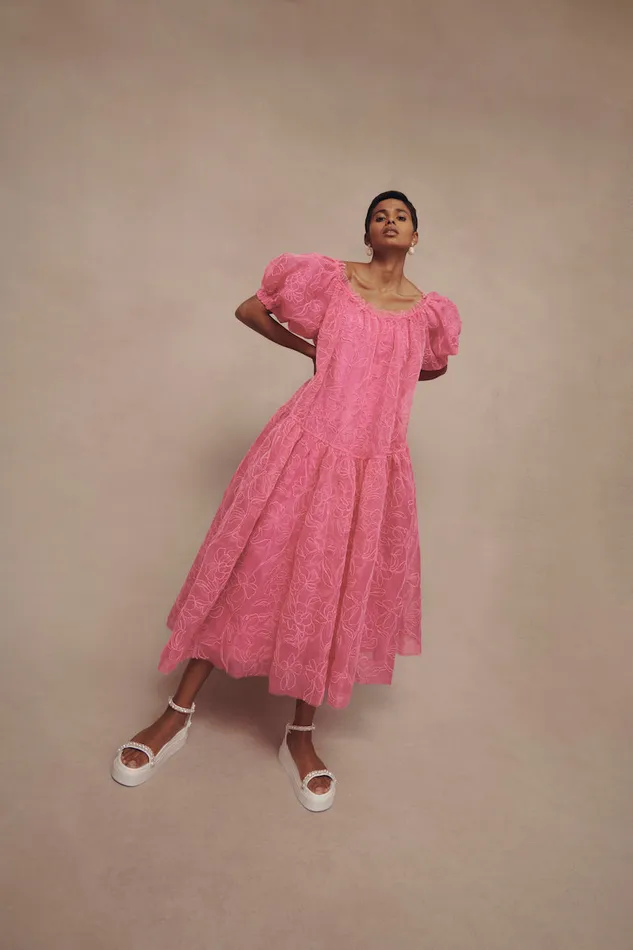 Women Evangeline Cornelli Midi Dress Protea Pink Aje Dresses