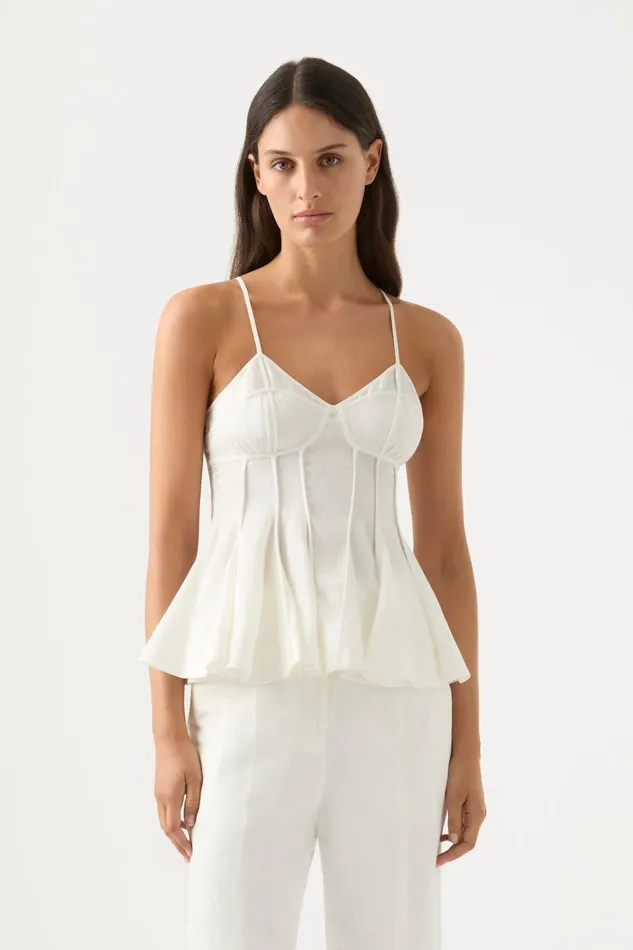Women Evangeline Flared Camisole Top Ivory Aje Tops