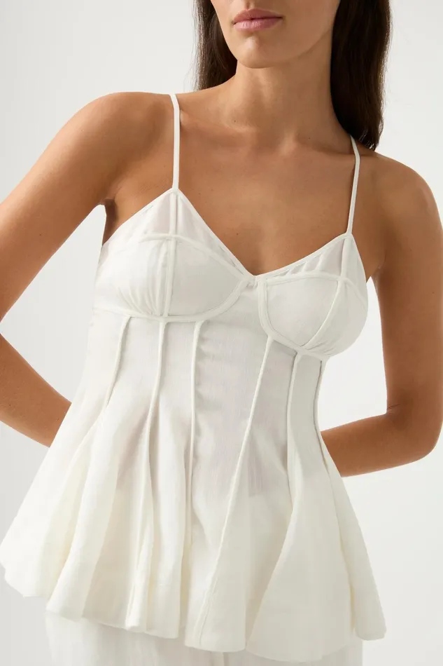 Women Evangeline Flared Camisole Top Ivory Aje Tops