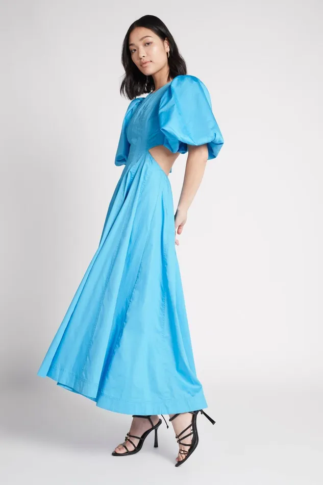 Women Fallingwater Cut Out Midi Dress Cerulean Aje Dresses
