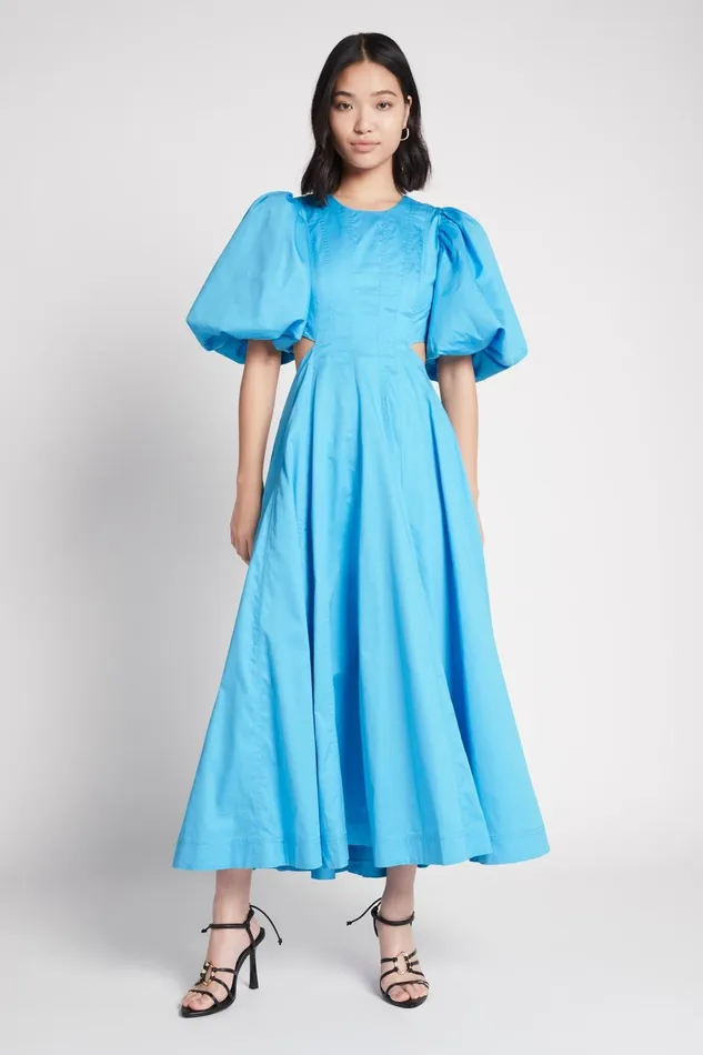 Women Fallingwater Cut Out Midi Dress Cerulean Aje Dresses
