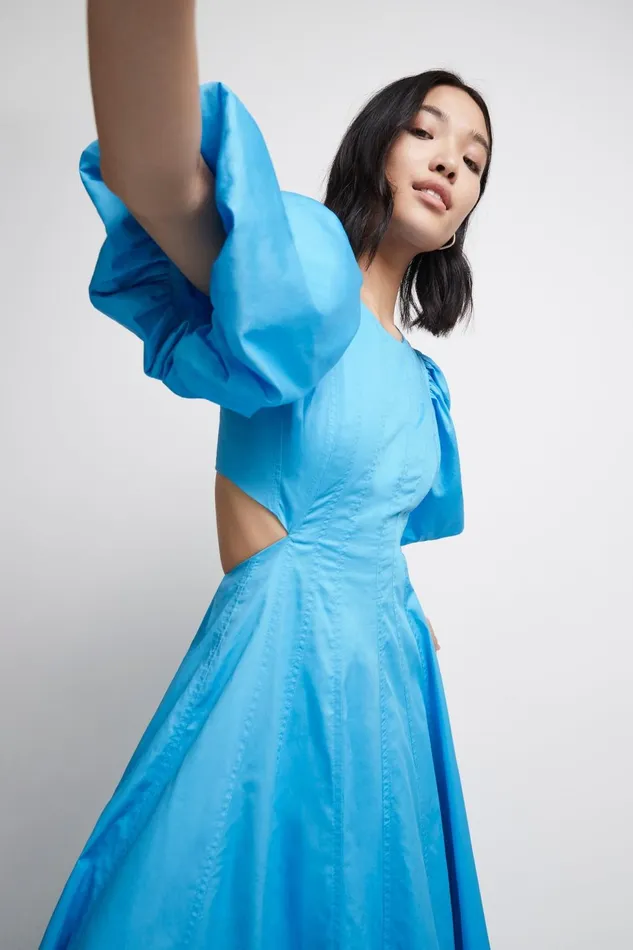 Women Fallingwater Cut Out Midi Dress Cerulean Aje Dresses