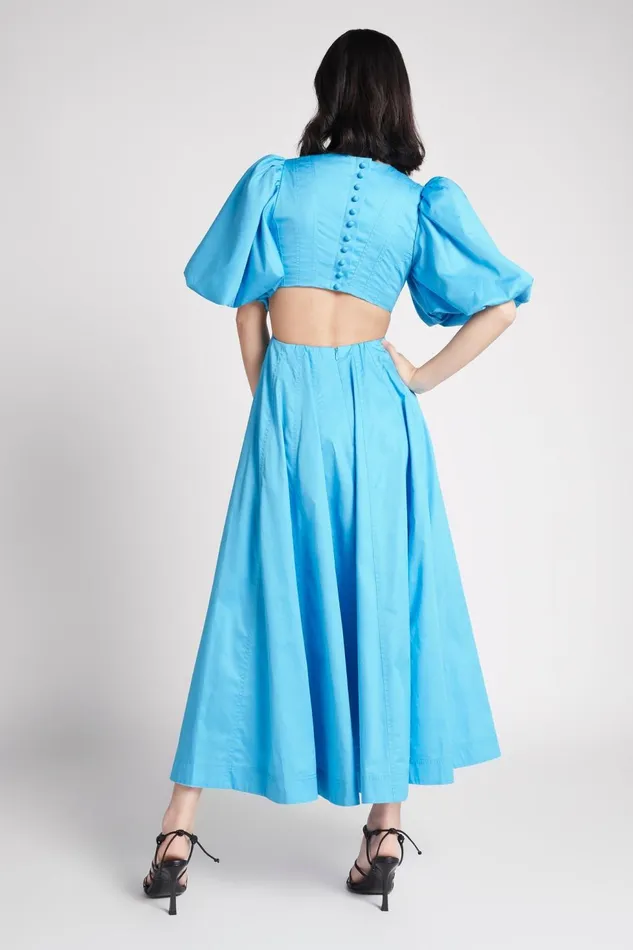 Women Fallingwater Cut Out Midi Dress Cerulean Aje Dresses
