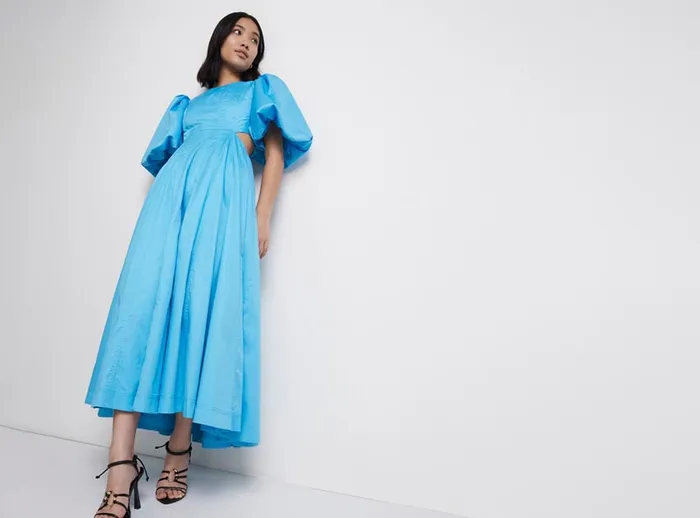 Women Fallingwater Cut Out Midi Dress Cerulean Aje Dresses