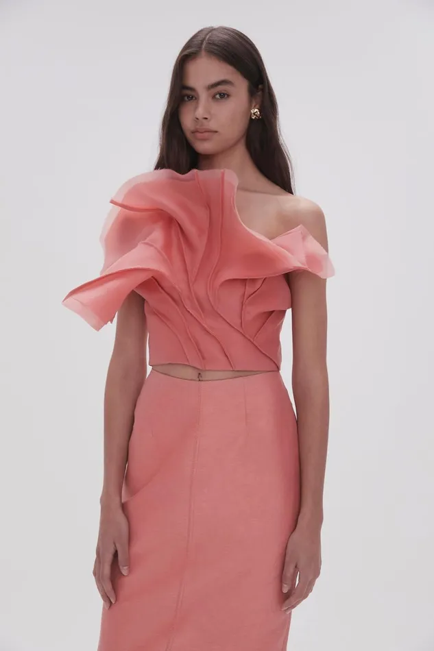 Women Flame Crop Top Guava Pink Aje Tops
