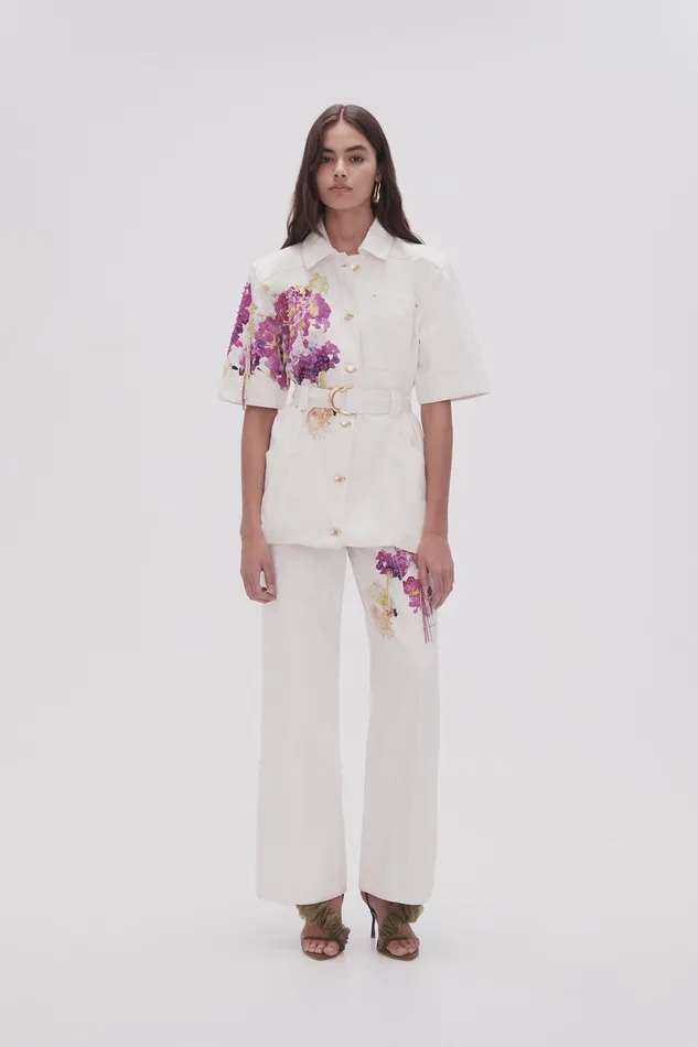 Women Flora Detail Denim Shirt White Aje Denim