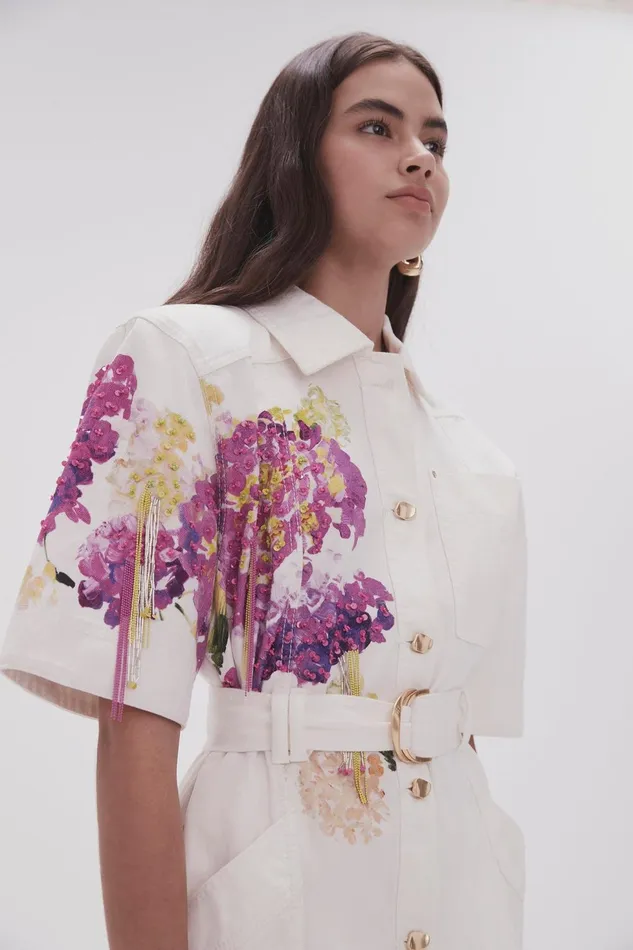 Women Flora Detail Denim Shirt White Aje Denim