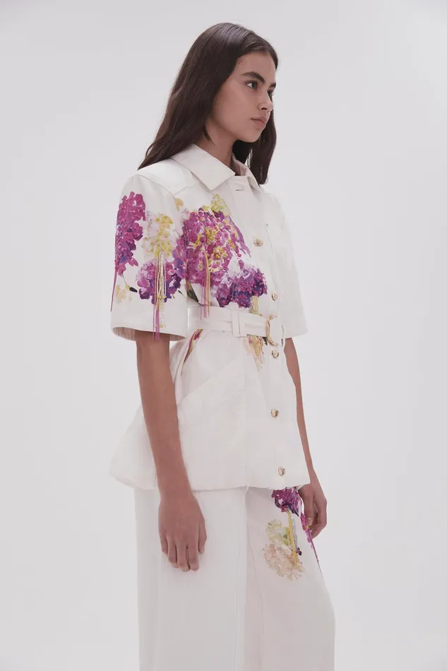 Women Flora Detail Denim Shirt White Aje Denim