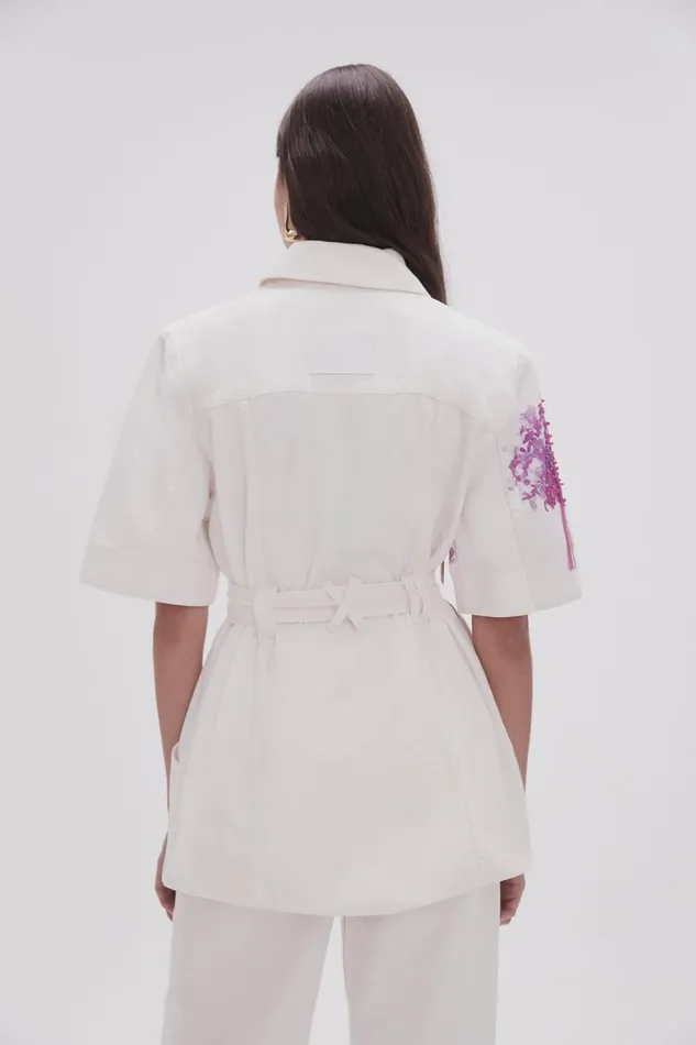Women Flora Detail Denim Shirt White Aje Denim