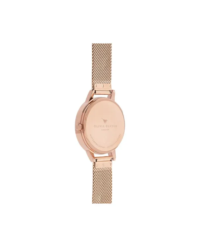 Women Floral Watches Olivia Burton 30mm White and Rose Gold Mesh Watch