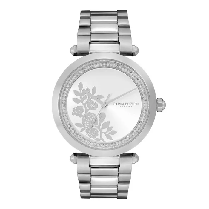 Women Floral Watches Olivia Burton 34mm Floral TBar White and Silver Bracelet Watch Women Floral Watches Olivia Burton 34mm Floral TBar White and Silver Bracelet Watch