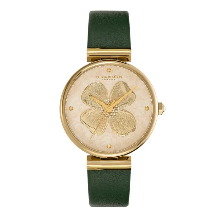 Women Floral Watches Olivia Burton 36mm Dogwood TBar Gold and Green Leather Strap Watch Women Floral Watches Olivia Burton 36mm Dogwood TBar Gold and Green Leather Strap Watch