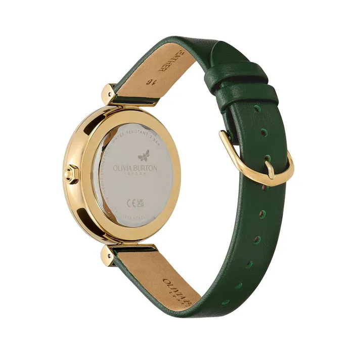 Women Floral Watches Olivia Burton 36mm Dogwood TBar Gold and Green Leather Strap Watch Women Floral Watches Olivia Burton 36mm Dogwood TBar Gold and Green Leather Strap Watch