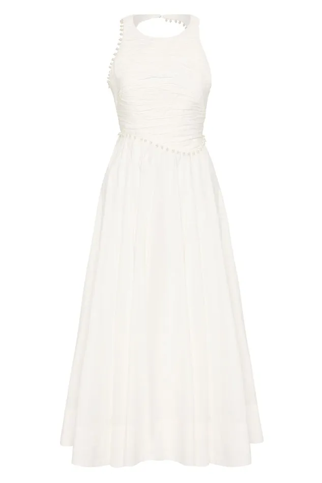 Women Florence Pearl Trim Midi Dress Ivory Aje Dresses