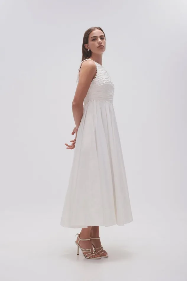 Women Florence Pearl Trim Midi Dress Ivory Aje Dresses
