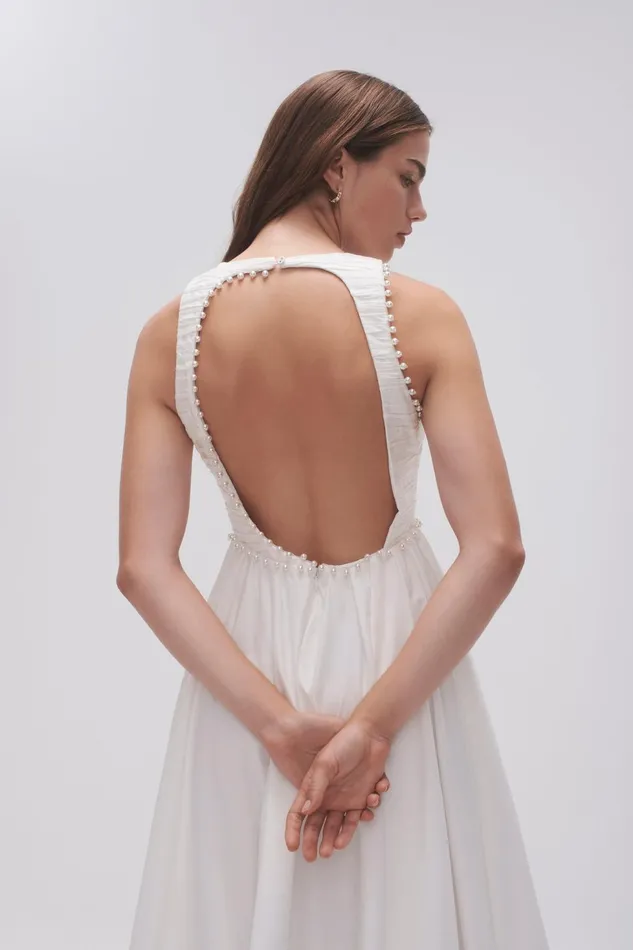 Women Florence Pearl Trim Midi Dress Ivory Aje Dresses
