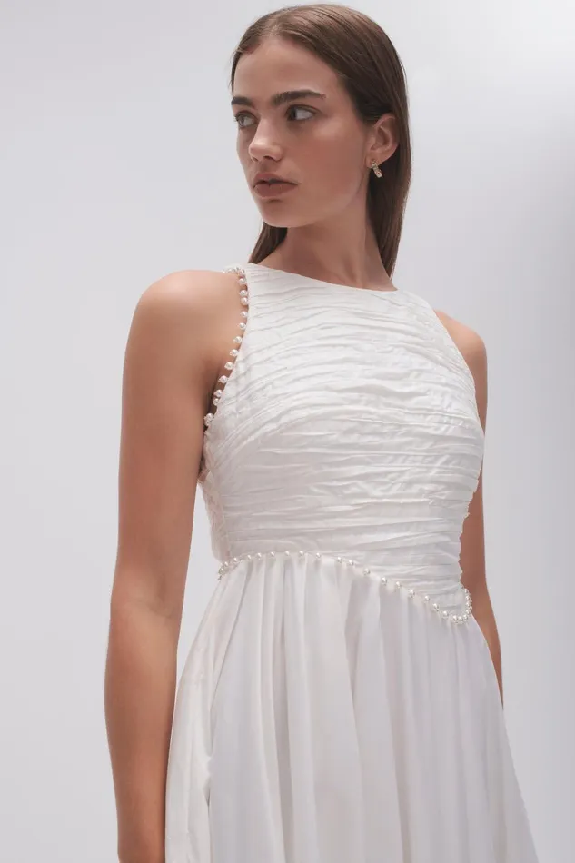 Women Florence Pearl Trim Midi Dress Ivory Aje Dresses