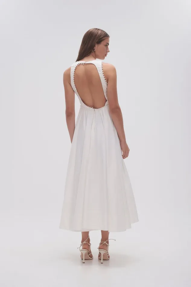 Women Florence Pearl Trim Midi Dress Ivory Aje Dresses