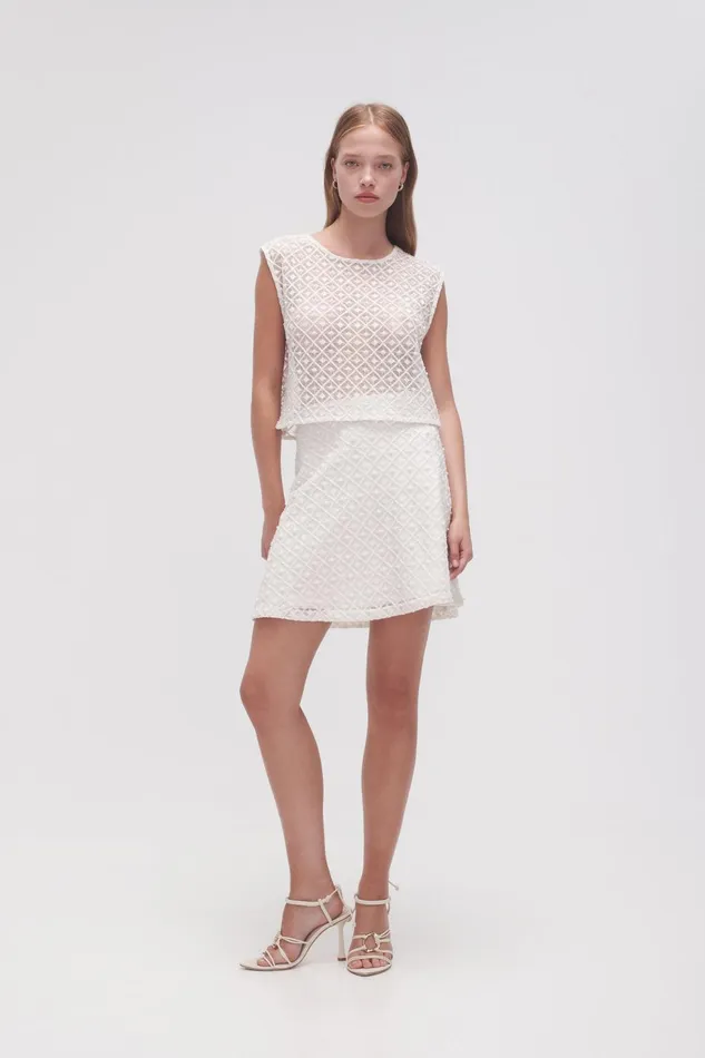 Women Freya Diamond Pearl Shell Top Ivory Aje Tops
