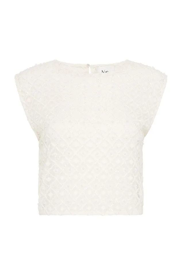 Women Freya Diamond Pearl Shell Top Ivory Aje Tops