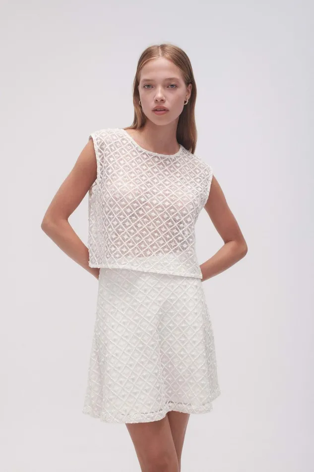 Women Freya Diamond Pearl Shell Top Ivory Aje Tops