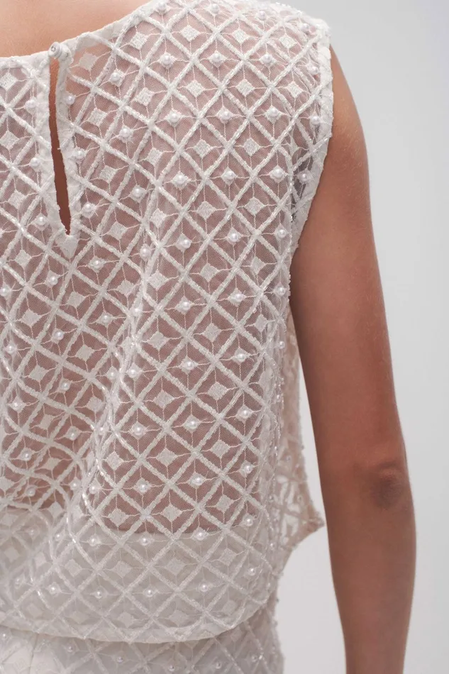 Women Freya Diamond Pearl Shell Top Ivory Aje Tops