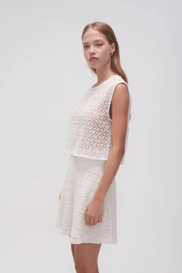 Women Freya Diamond Pearl Shell Top Ivory Aje Tops