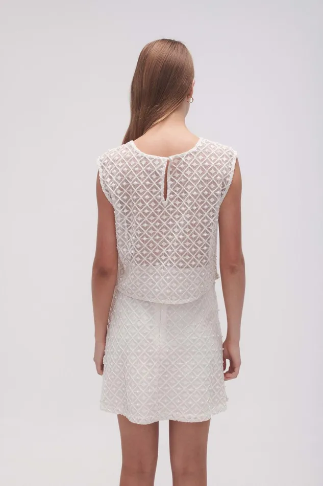 Women Freya Diamond Pearl Shell Top Ivory Aje Tops