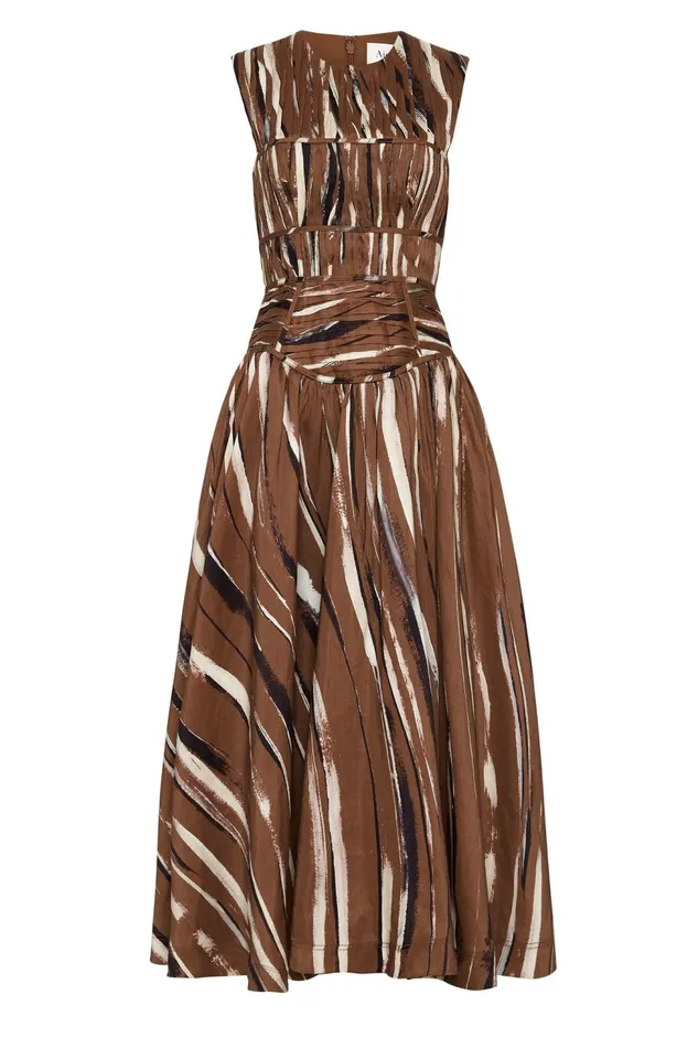 Women Gabrielle Midi Dress Neutral Stripe Print Aje Dresses