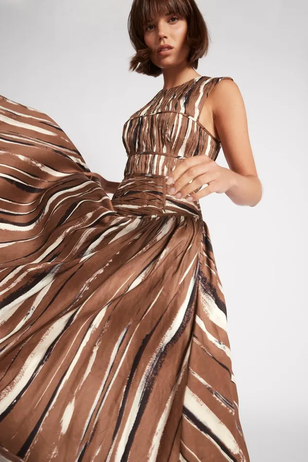 Women Gabrielle Midi Dress Neutral Stripe Print Aje Dresses