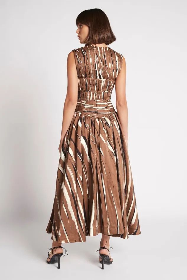 Women Gabrielle Midi Dress Neutral Stripe Print Aje Dresses