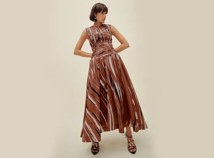 Women Gabrielle Midi Dress Neutral Stripe Print Aje Dresses
