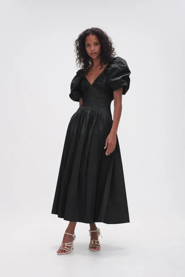 Women Gabrielle Plunge Midi Dress Black Aje Dresses
