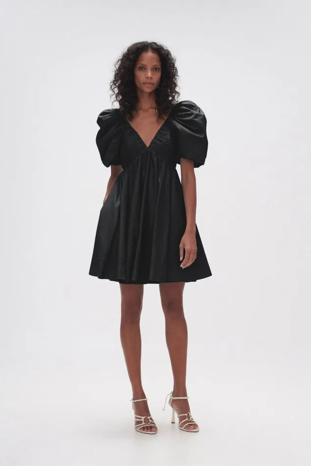 Women Gabrielle Plunge Mini Dress Black Aje Dresses
