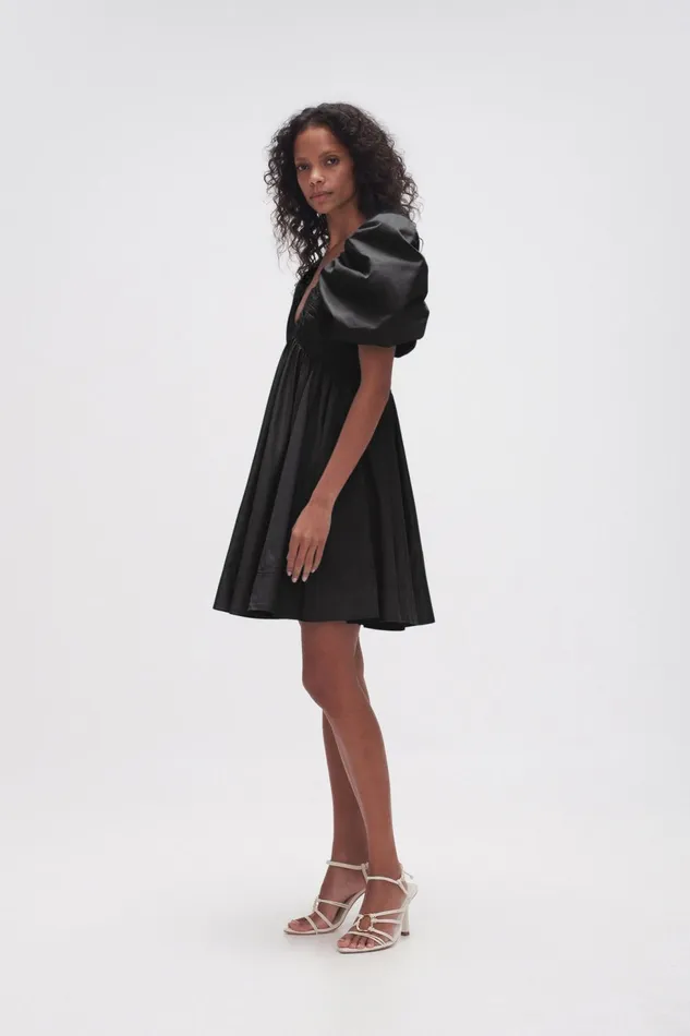 Women Gabrielle Plunge Mini Dress Black Aje Dresses