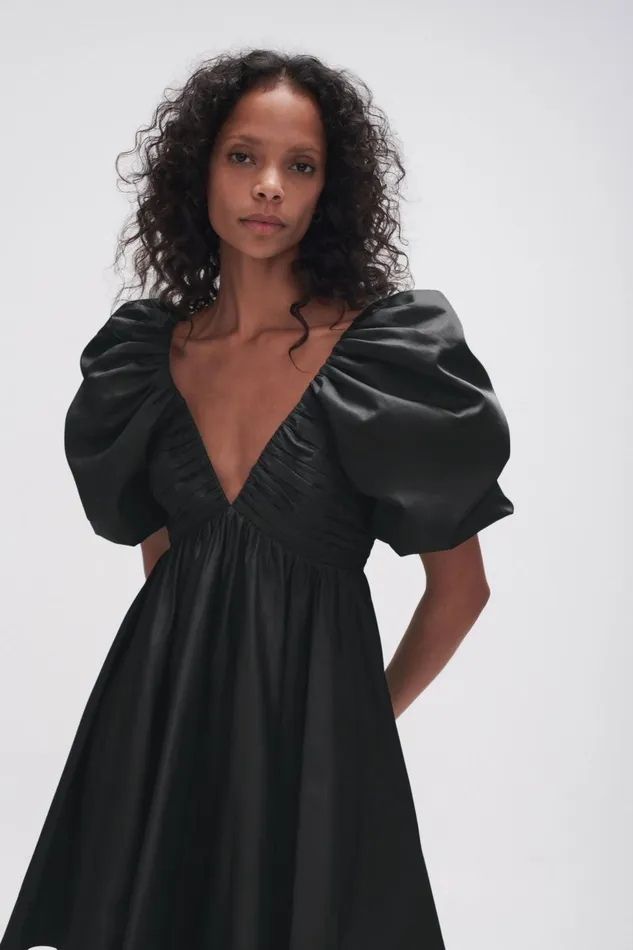 Women Gabrielle Plunge Mini Dress Black Aje Dresses