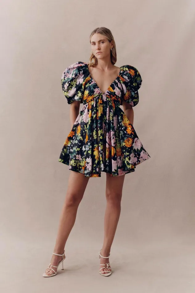 Women Gabrielle Plunge Mini Dress Midnight Floral Aje Dresses
