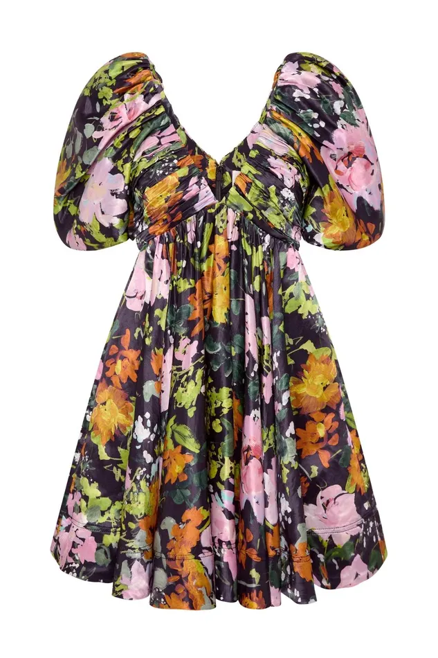 Women Gabrielle Plunge Mini Dress Midnight Floral Aje Dresses