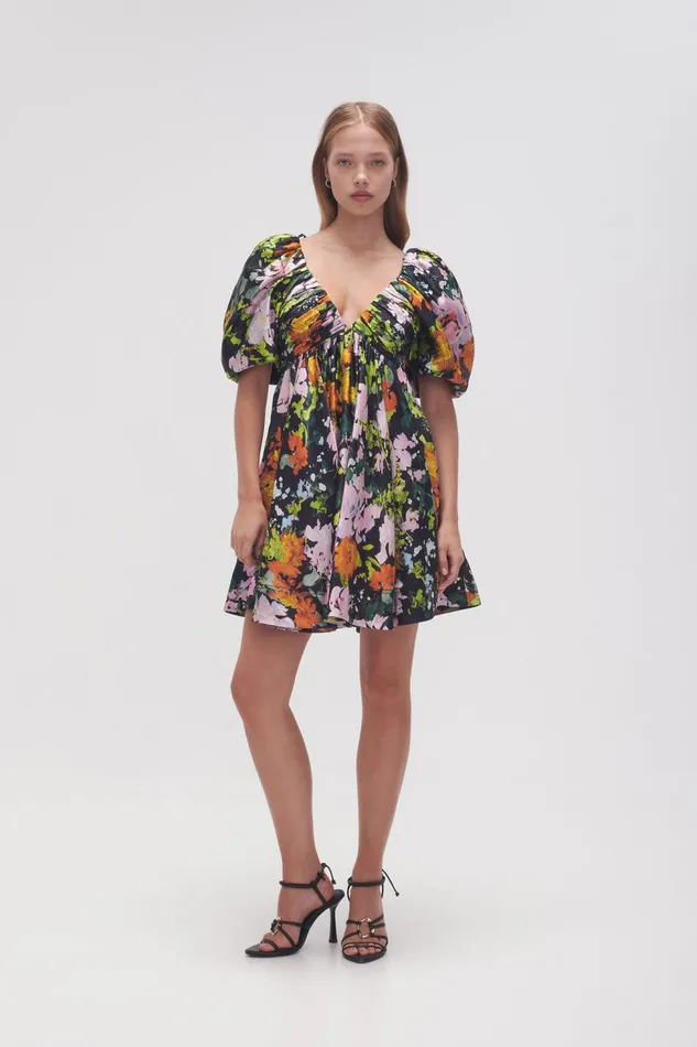 Women Gabrielle Plunge Mini Dress Midnight Floral Aje Dresses
